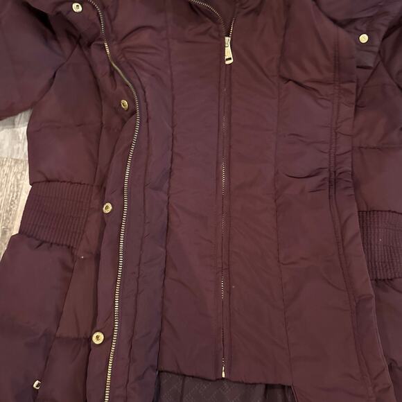 Cole Haan Signature Hooded Down Puffer Coat Small Merlot Baffle-Box Quilted - Picture 8 of 16